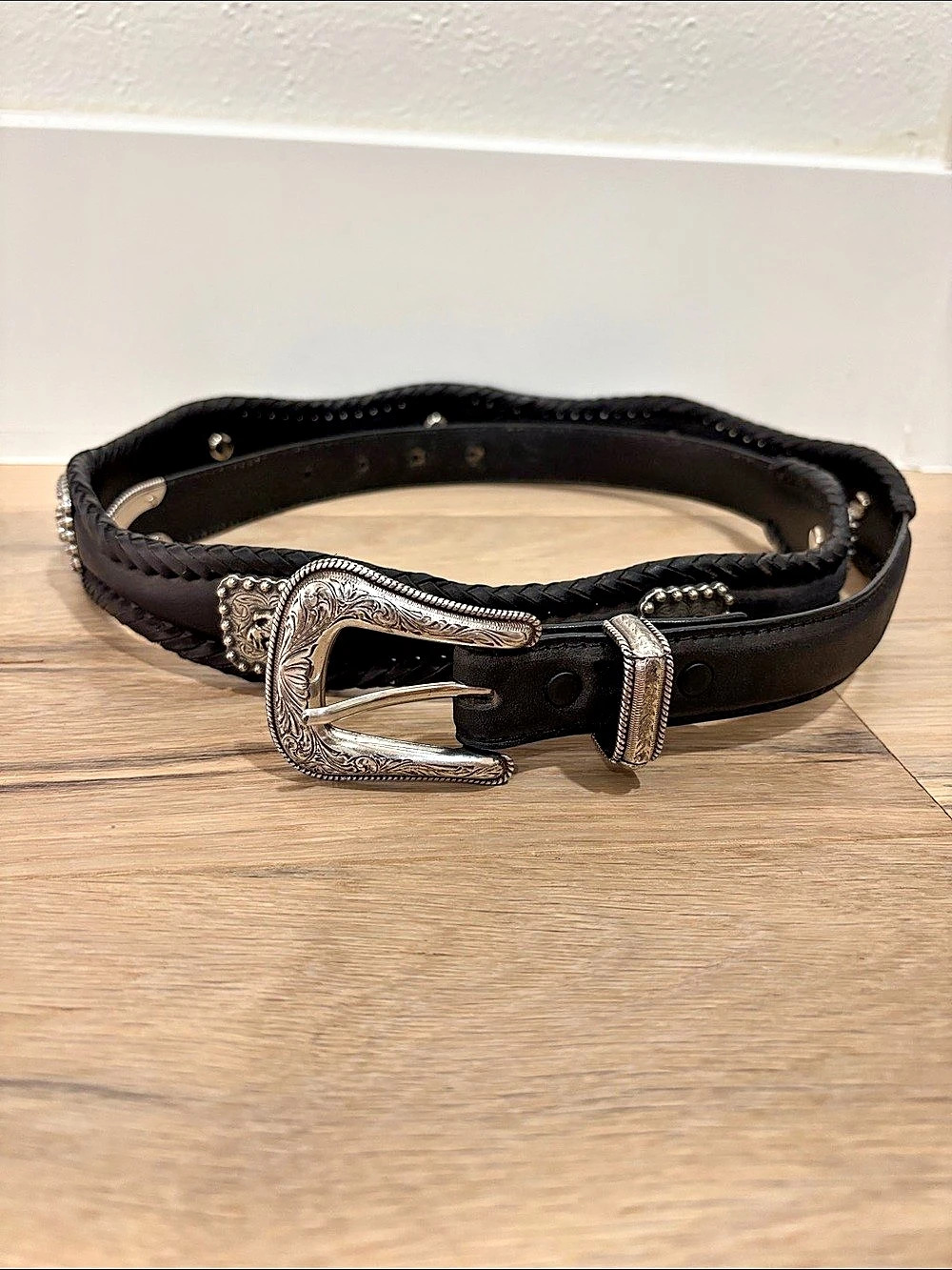 VTG 1996 Nocona Black Genuine Leather Western Cowboy Ranger Belt Size 44